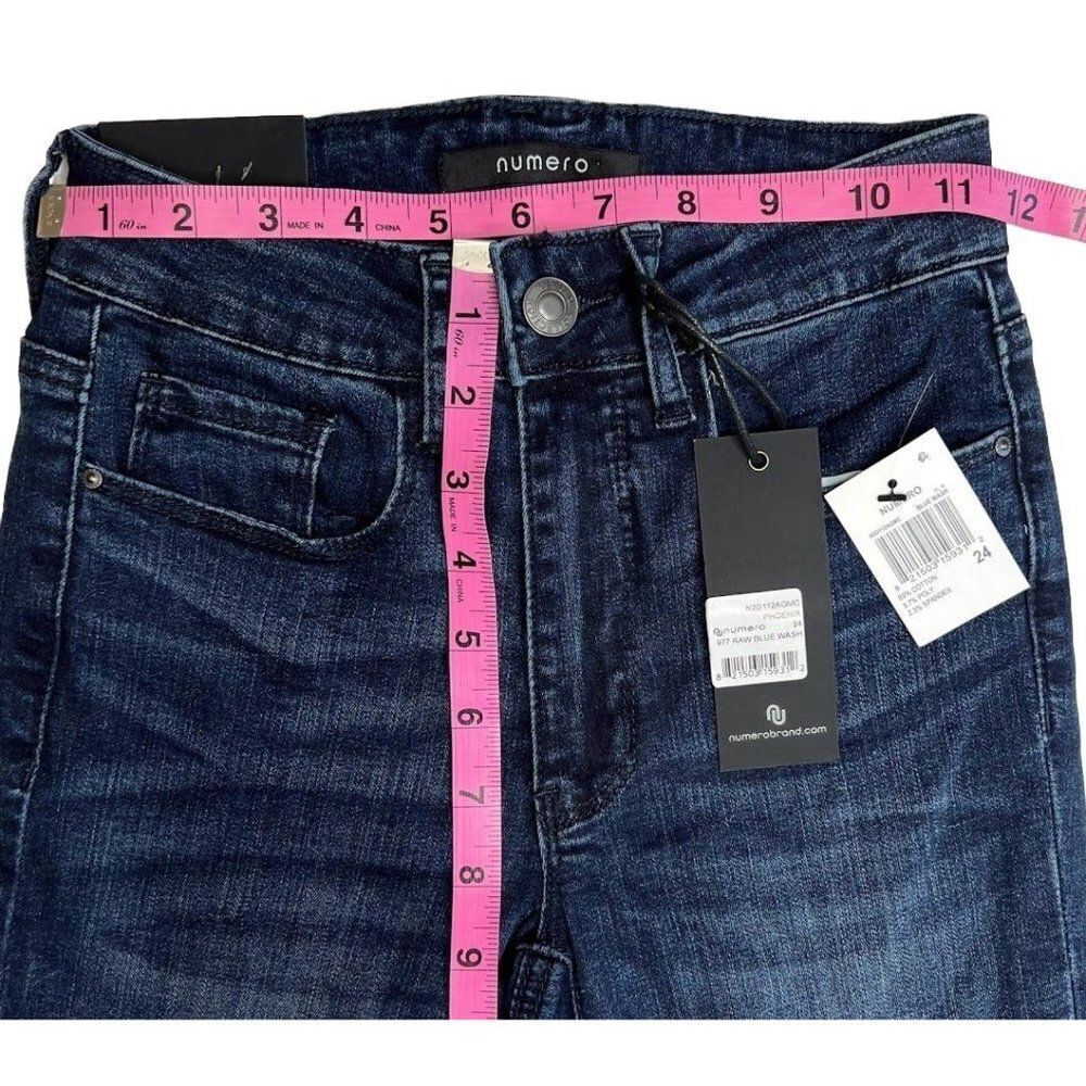 Numero Cropped Jeans Women's 24 XS Dark Blue Stretchy Raw-Hem Faded Pockets NEW - Picture 5 of 11